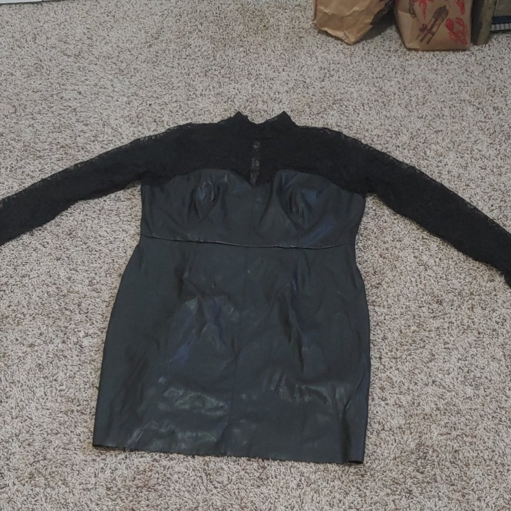 Forever 21+ Faux Leather and Lace Black Dress